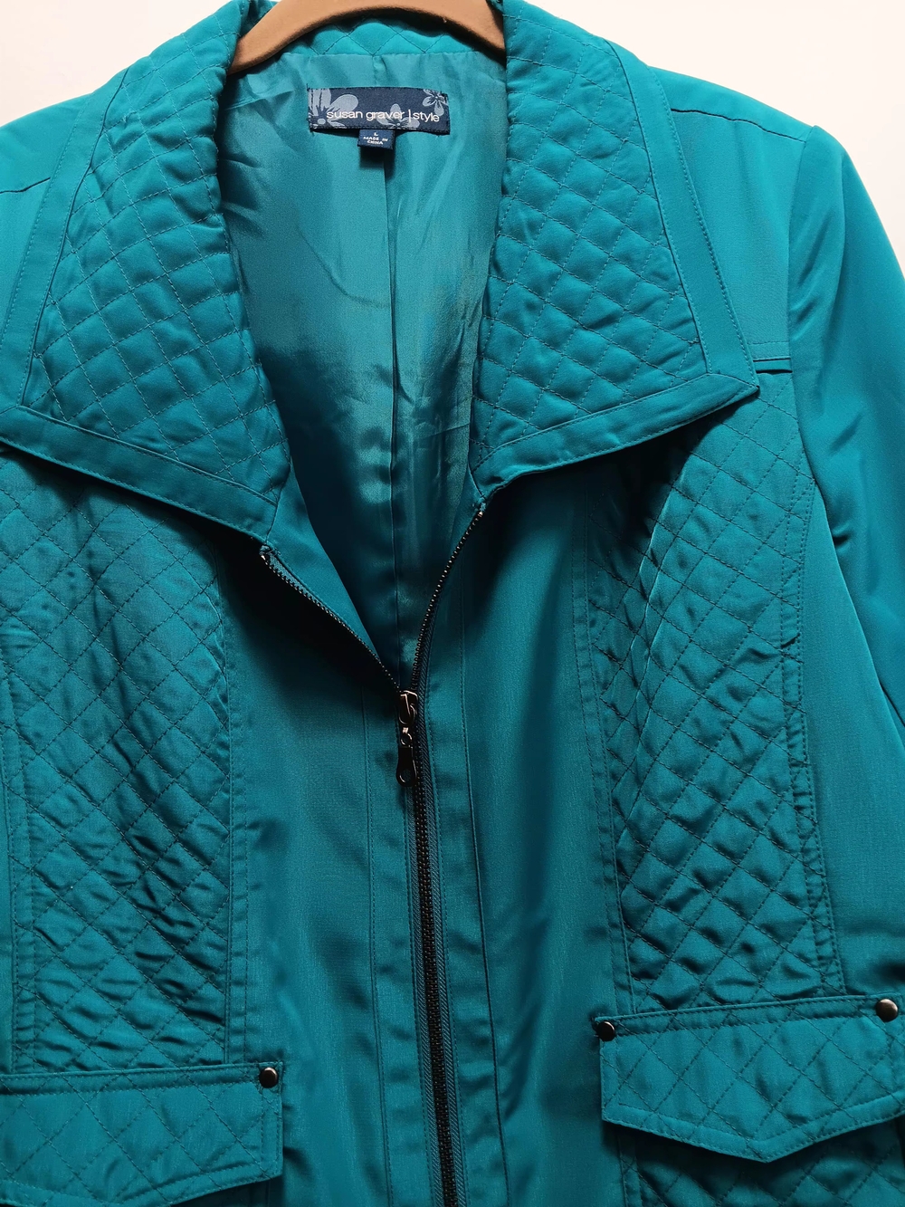Susan Graver Teal Quilted Zip-Front Jacket